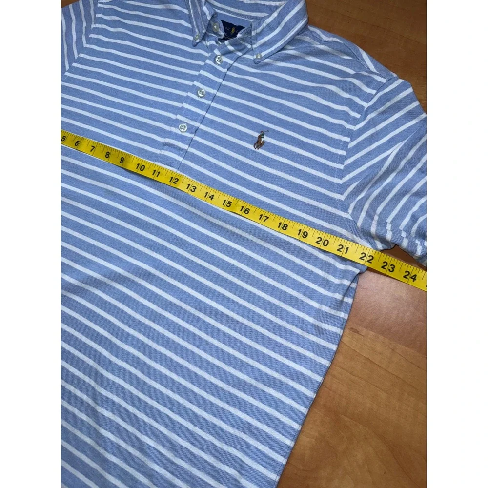 Ralph Lauren Knit Oxford Polo Shirt Mens Large Blue White Striped Short Sleeve